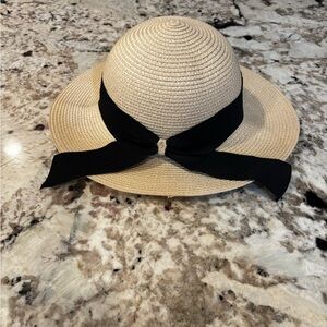 Straw Sun Hat with Black Ribbon Trim